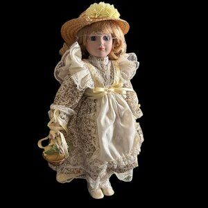 Design Debut Porcelain Doll With Hat & Basket– Daisy, 1992, COA